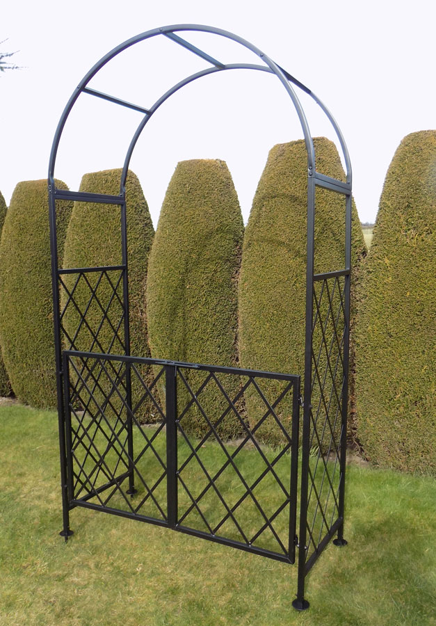 Garden Arch with Gates Rose Archway Black Lattice Trellis Design